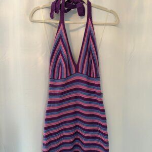 Striped Knit Halter Mini Dress